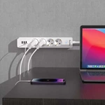 EU Power Strip Surge Protector with 3-way Socket Switch 1.4m Cable Length 16A