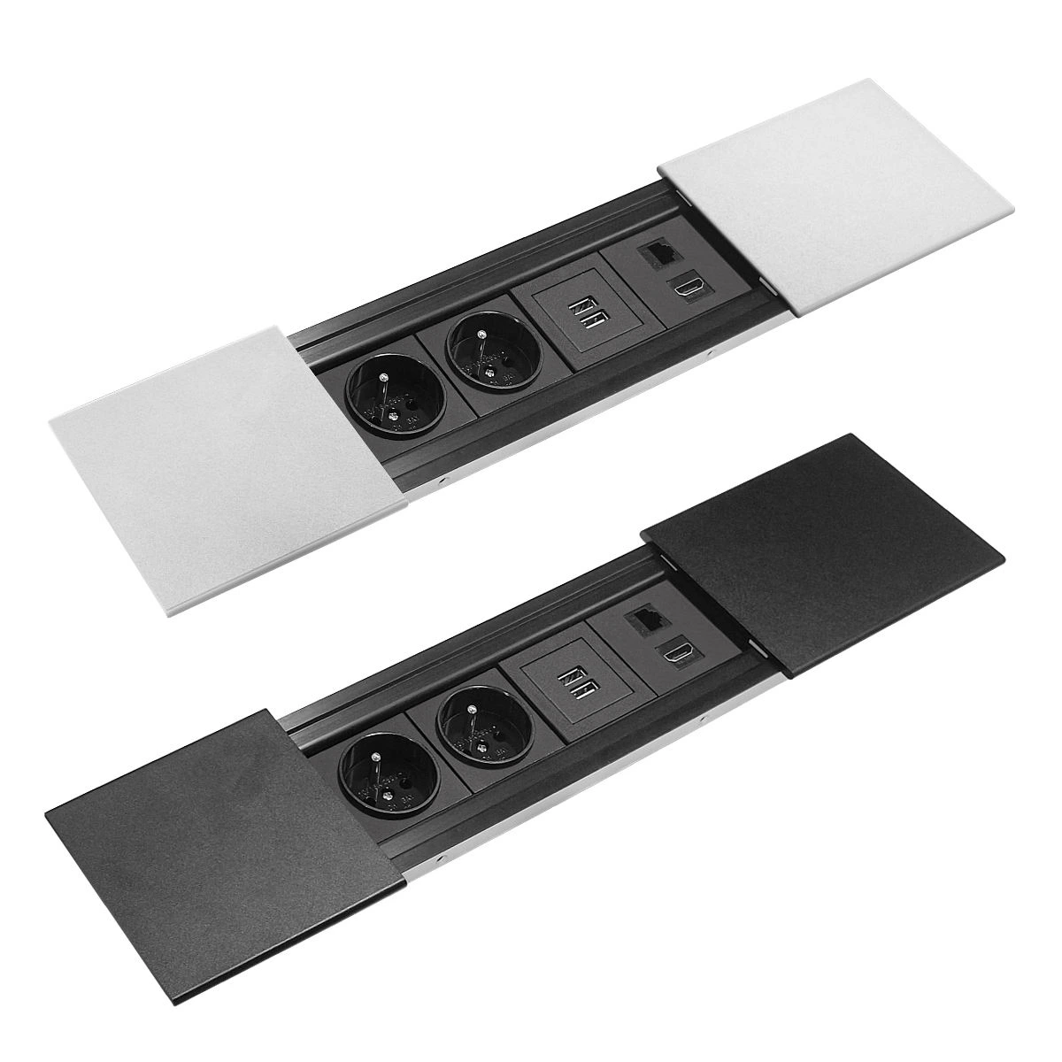 Aluminum Alloy FRA Standard Socket 2 Outlet Hidden Desktop Sliding Cover Socket With 2 USB Ports