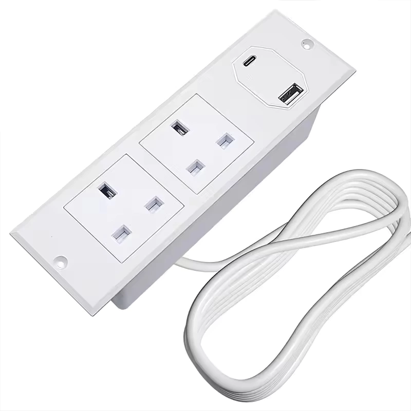 UK Plug AC Outlet Hidden Power Strip Socket Smart USB Protector Hotel Table Corner Socket