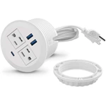 White 3 1/8 Inch Desk Power Grommet Outlet Recessed Power Strip Socket with 2 USB Fast Charging