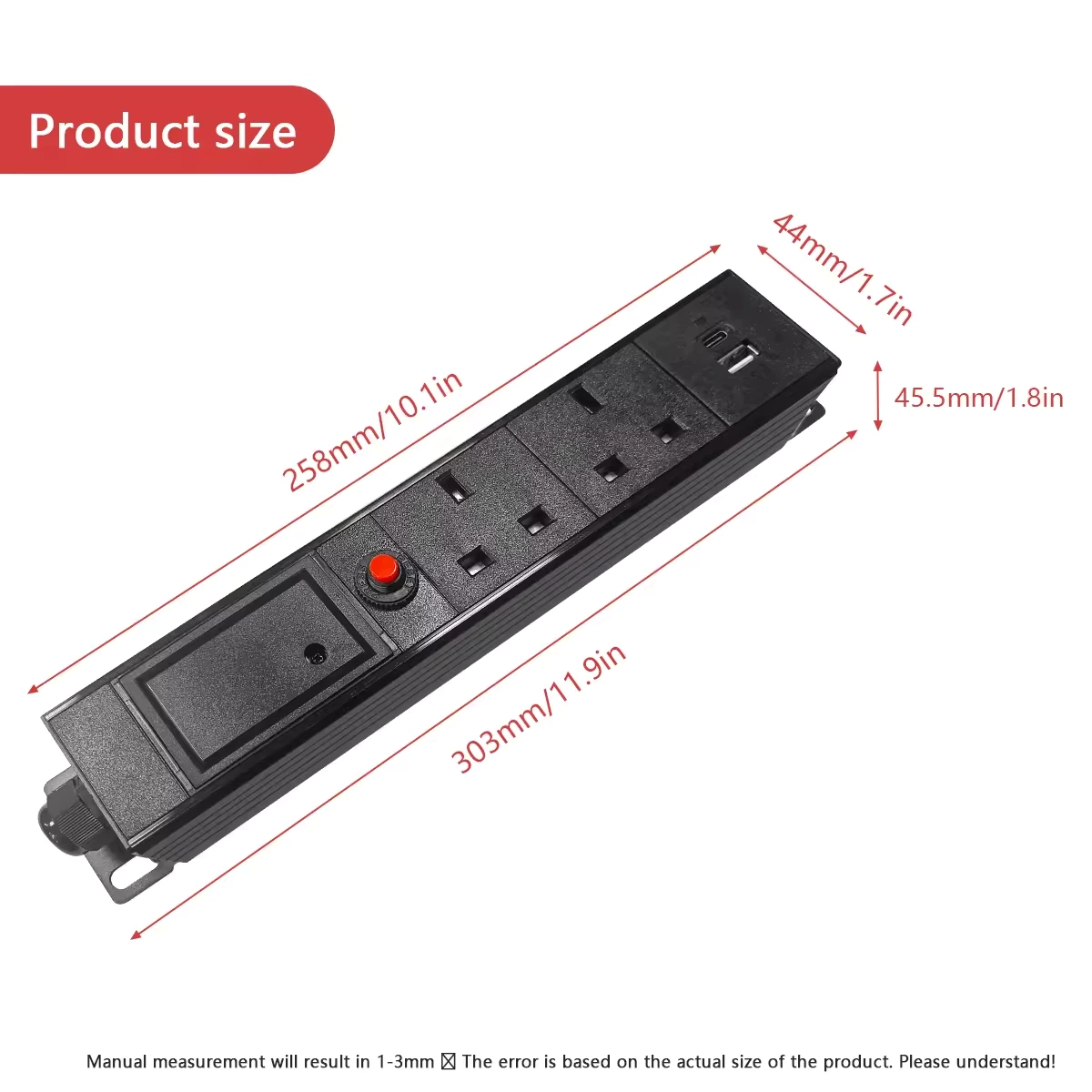 UK Standard PDU Socket Overload Protection Power Distribution Unit 1 USB Port 1 Type C Port
