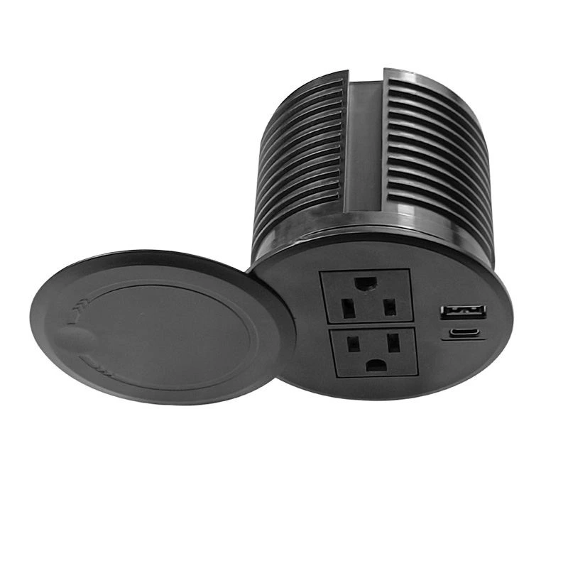 80mm Round Flush Mounted Furniture Hidden Sliding Socket with US Standard Outlets USB Charging and Type-C Port