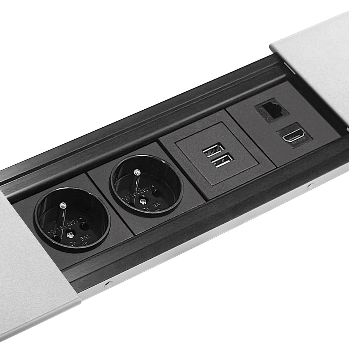 Hot Sale US Standard 4 Outlet Hidden Desktop Sliding Socket With 2 Usb Port Wireless Charger for Furniture