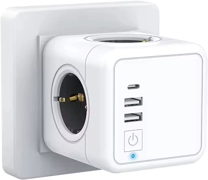 EU Standard 4-Outlet Power Socket EU with Switch Portable Travel