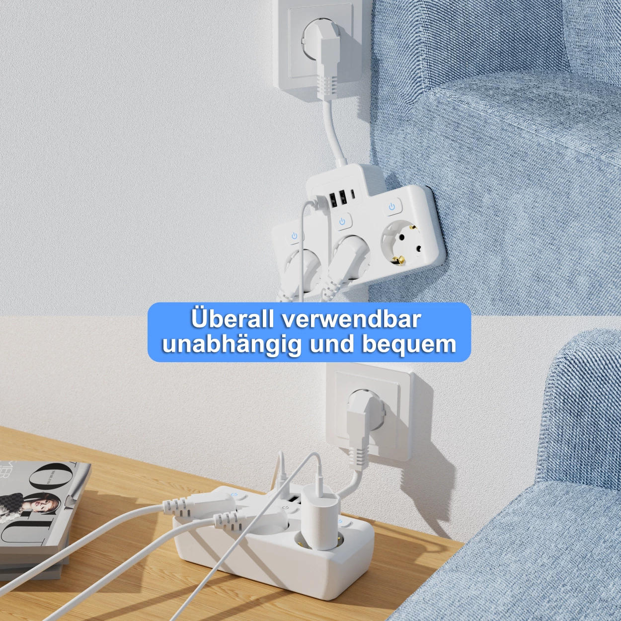 EU Socket Power Strip with USB Ports Type C CE 3 Outlets Sockets Wall Extension Plug with Switch