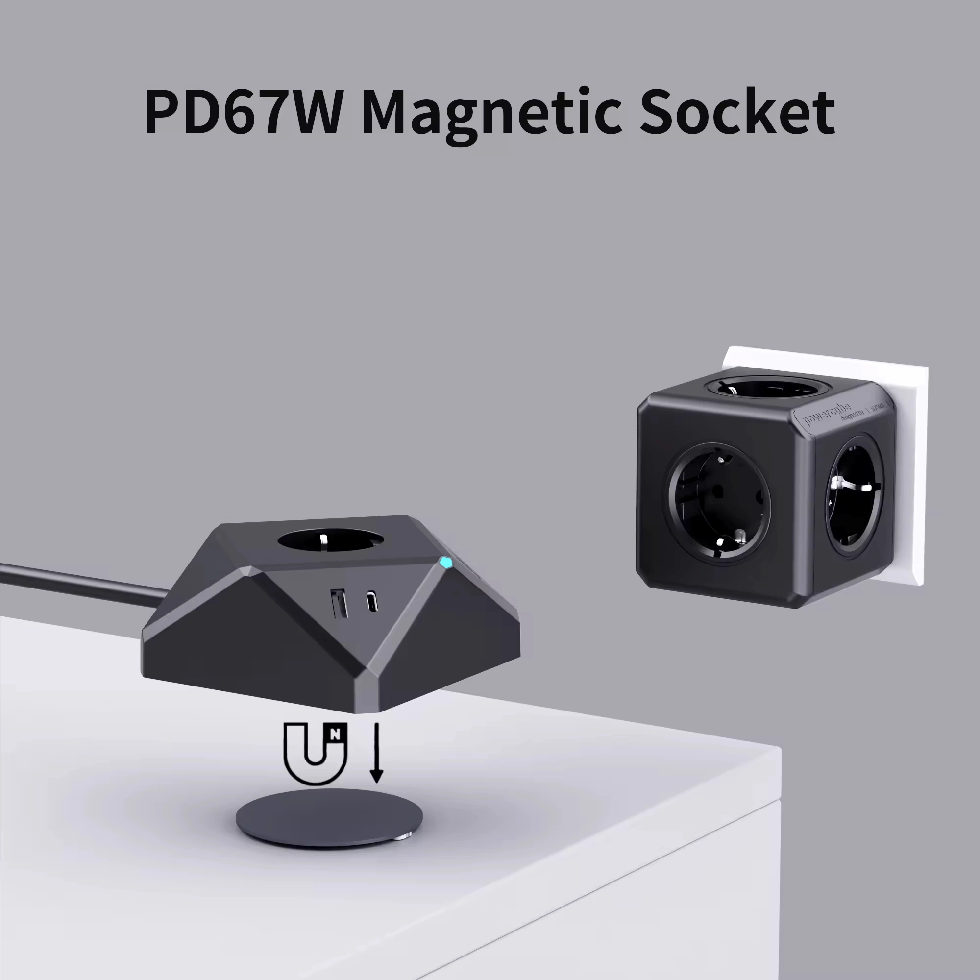 Eu Power Strip Magnetic Power Socket Extension Cable with USB Europe Power Strip