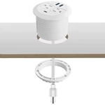White 3 1/8 Inch Desk Power Grommet Outlet Recessed Power Strip Socket with 2 USB Fast Charging