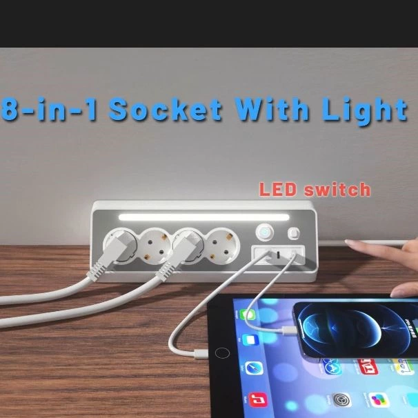 Socket Power Extension Socket with Usb Port with LED Light Desktop Corner Socket Power Strip with Usb Eu