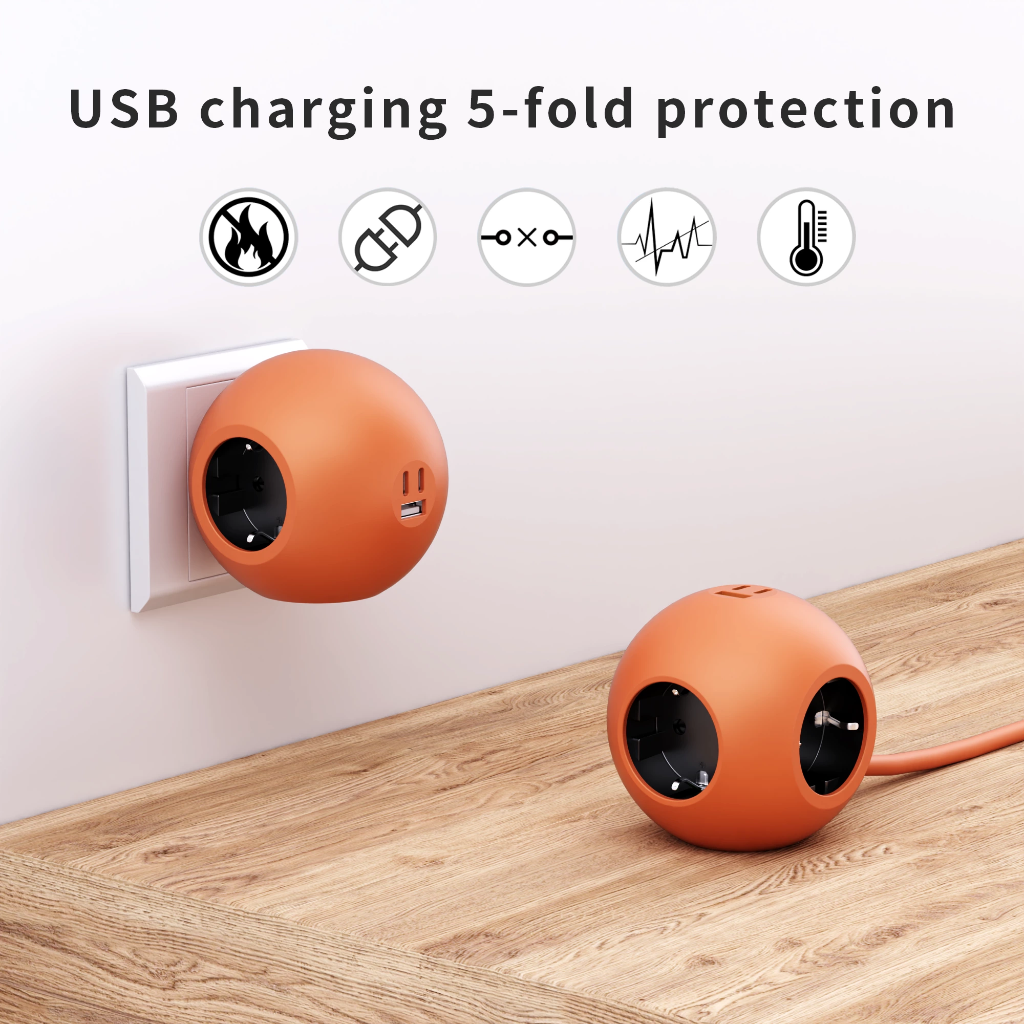 KC CE Portable Power Socket New Design with PD 25W USB Charging 3AC Outlets 1USB 2TYPE-C