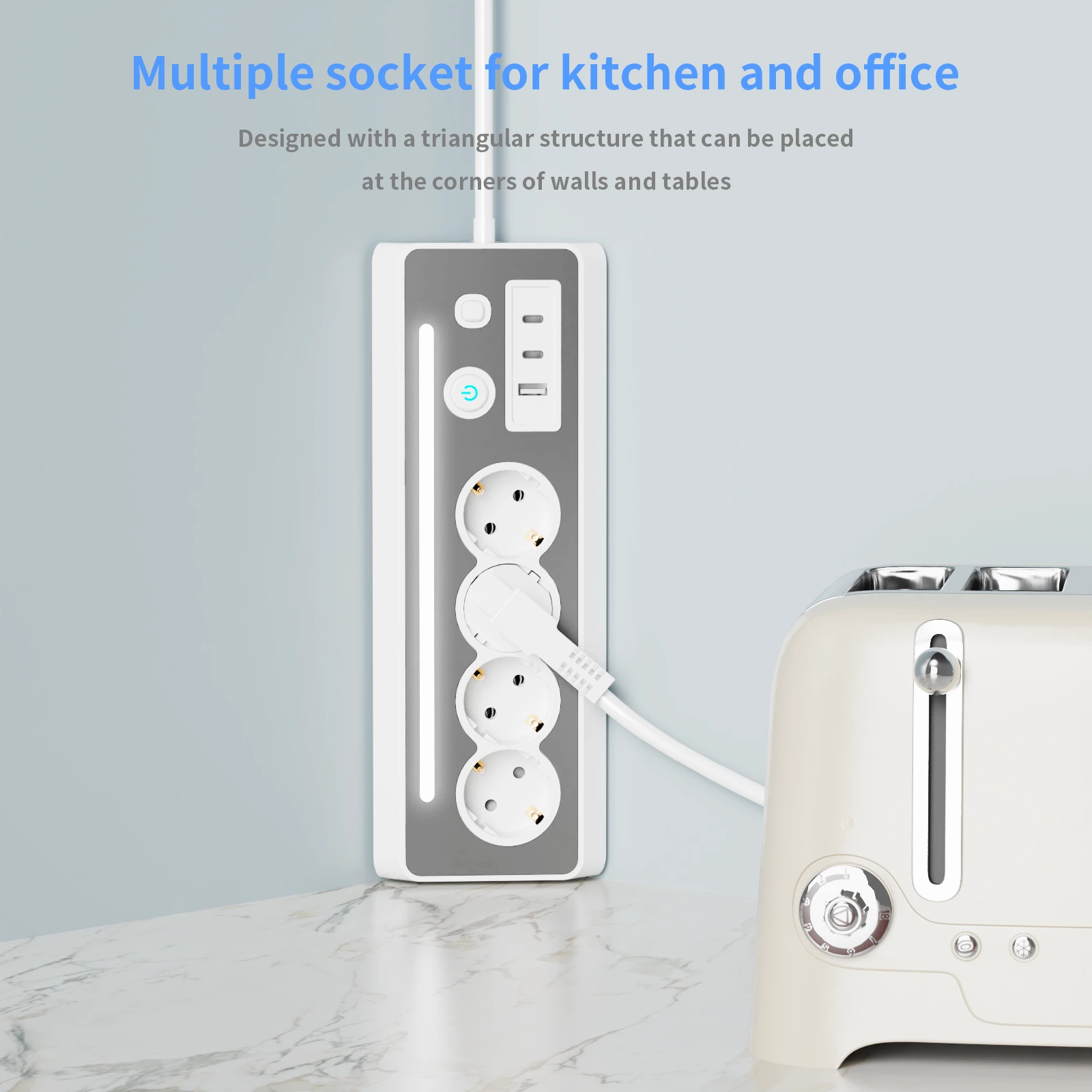 Socket Power Extension Socket with Usb Port with LED Light Desktop Corner Socket Power Strip with Usb Eu