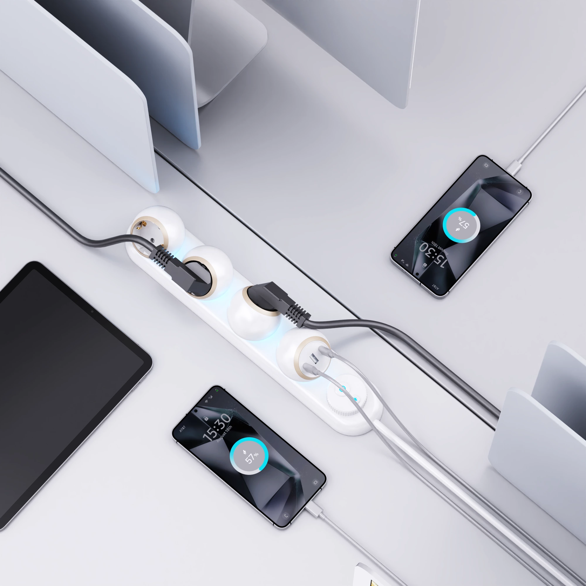 360 Rotation Multi-Plug Socket New Design EU Standard Power Socket with 3AC Outlets 2TYPE-C 1 USB-A Power Strip