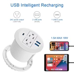 White 3 1/8 Inch Desk Power Grommet Outlet Recessed Power Strip Socket with 2 USB Fast Charging