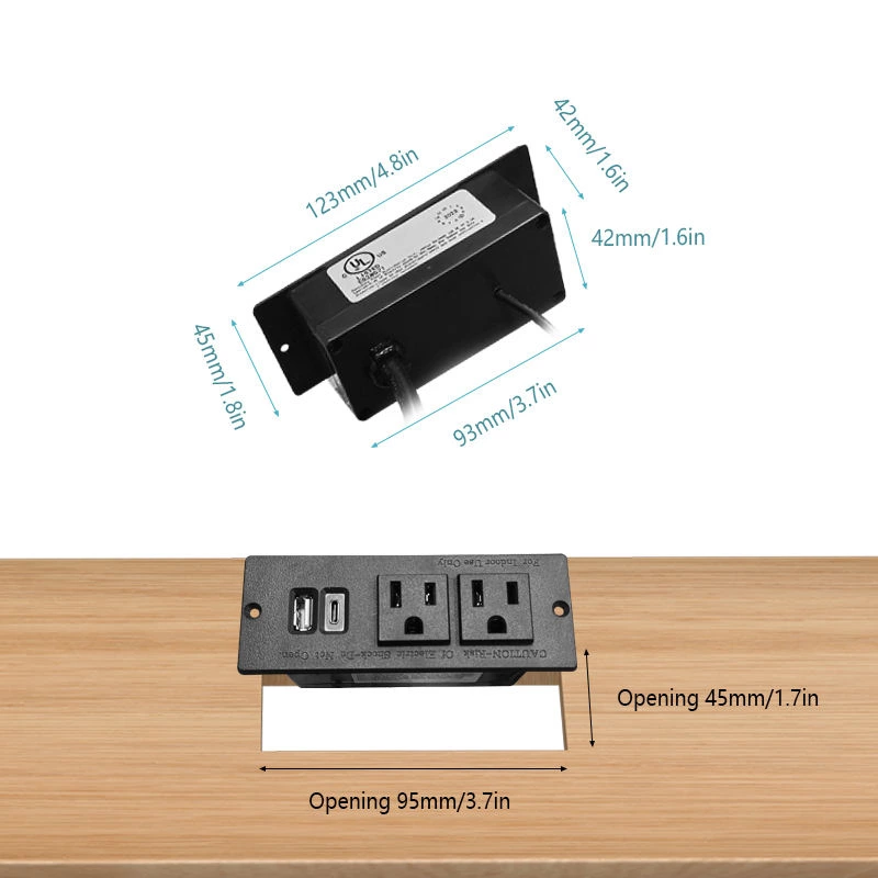 2US Power Mounted Furniture Power Outlet USB Type C Charging Ports Desk Recessed US Panel Socket