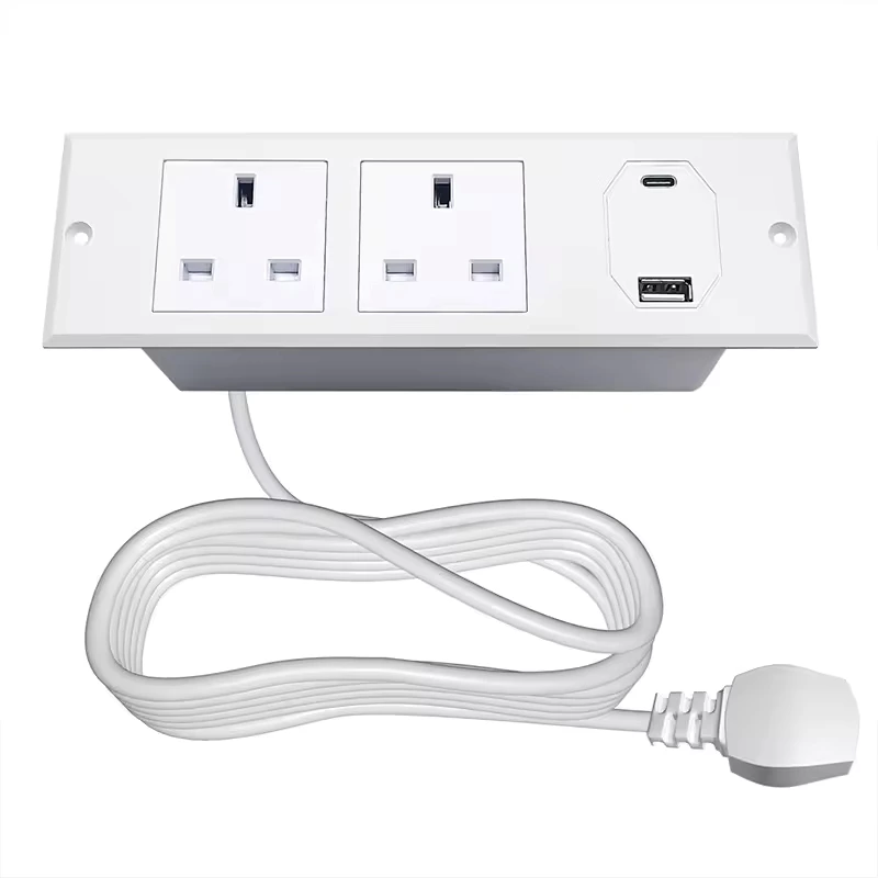 UK Plug AC Outlet Hidden Power Strip Socket Smart USB Protector Hotel Table Corner Socket