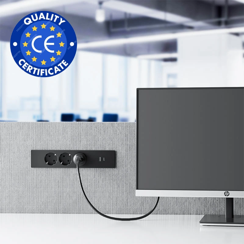 EU Outlet Recessed Power Strip Socket with 2 USB Ports Desk Outlet European Socket Power Extension Board Flush Mount Power