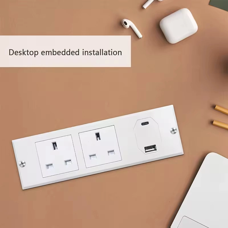 UK Plug AC Outlet Hidden Power Strip Socket Smart USB Protector Hotel Table Corner Socket