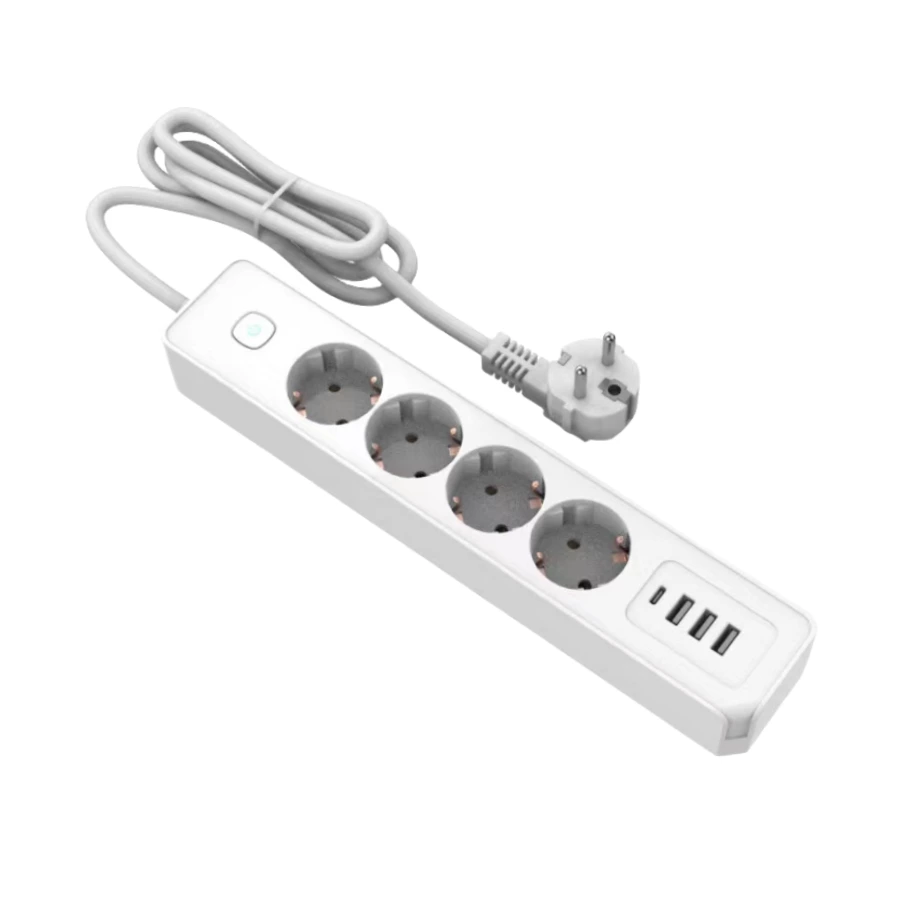 EU Power Strip Surge Protector with 3-way Socket Switch 1.4m Cable Length 16A