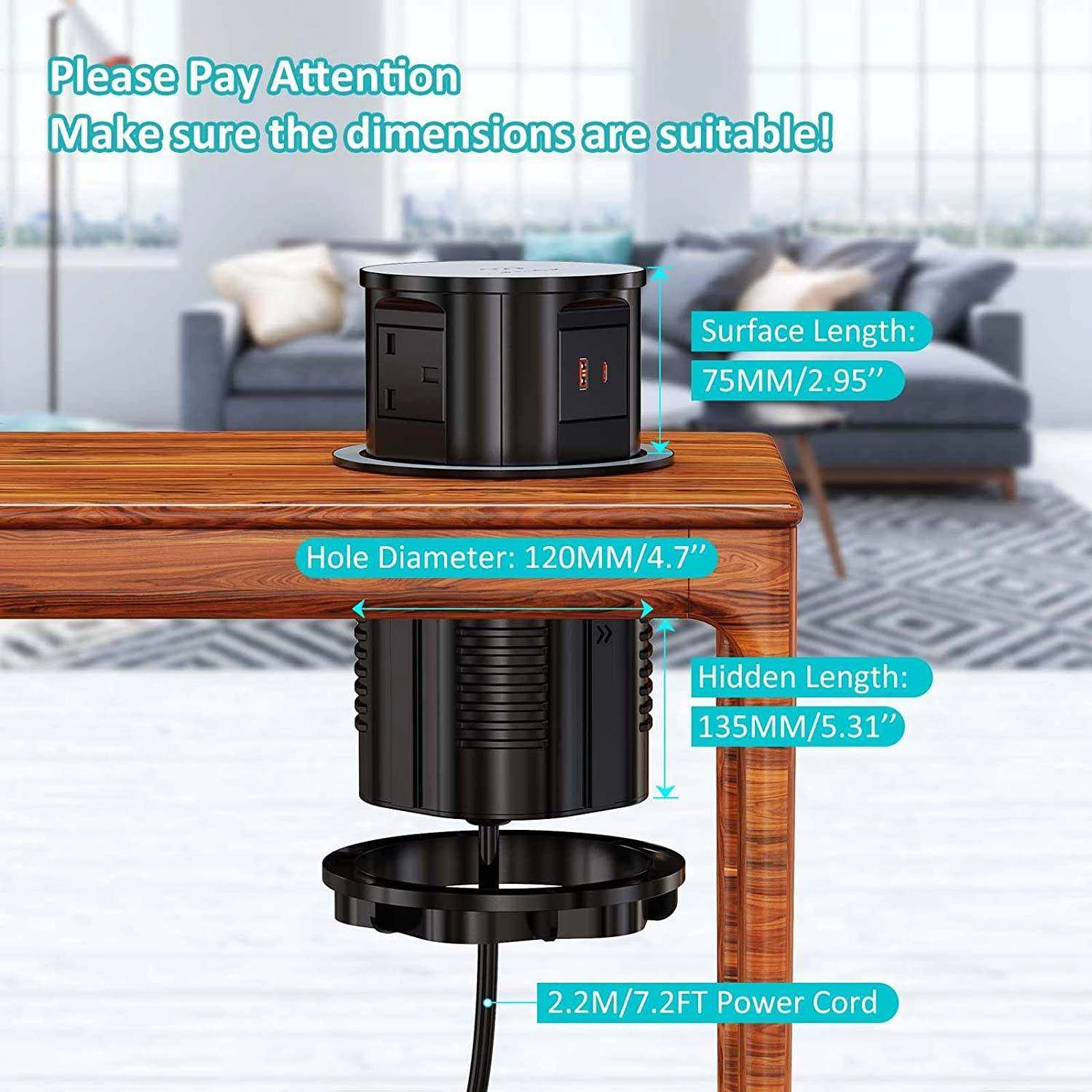 Factory Hot Sale EU Standard Kitchen Pop up Sockets 1.8m Cable Black Retractable Sockets Office Table and Workshop Power Socket