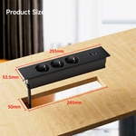EU Outlet Recessed Power Strip Socket with 2 USB Ports Desk Outlet European Socket Power Extension Board Flush Mount Power