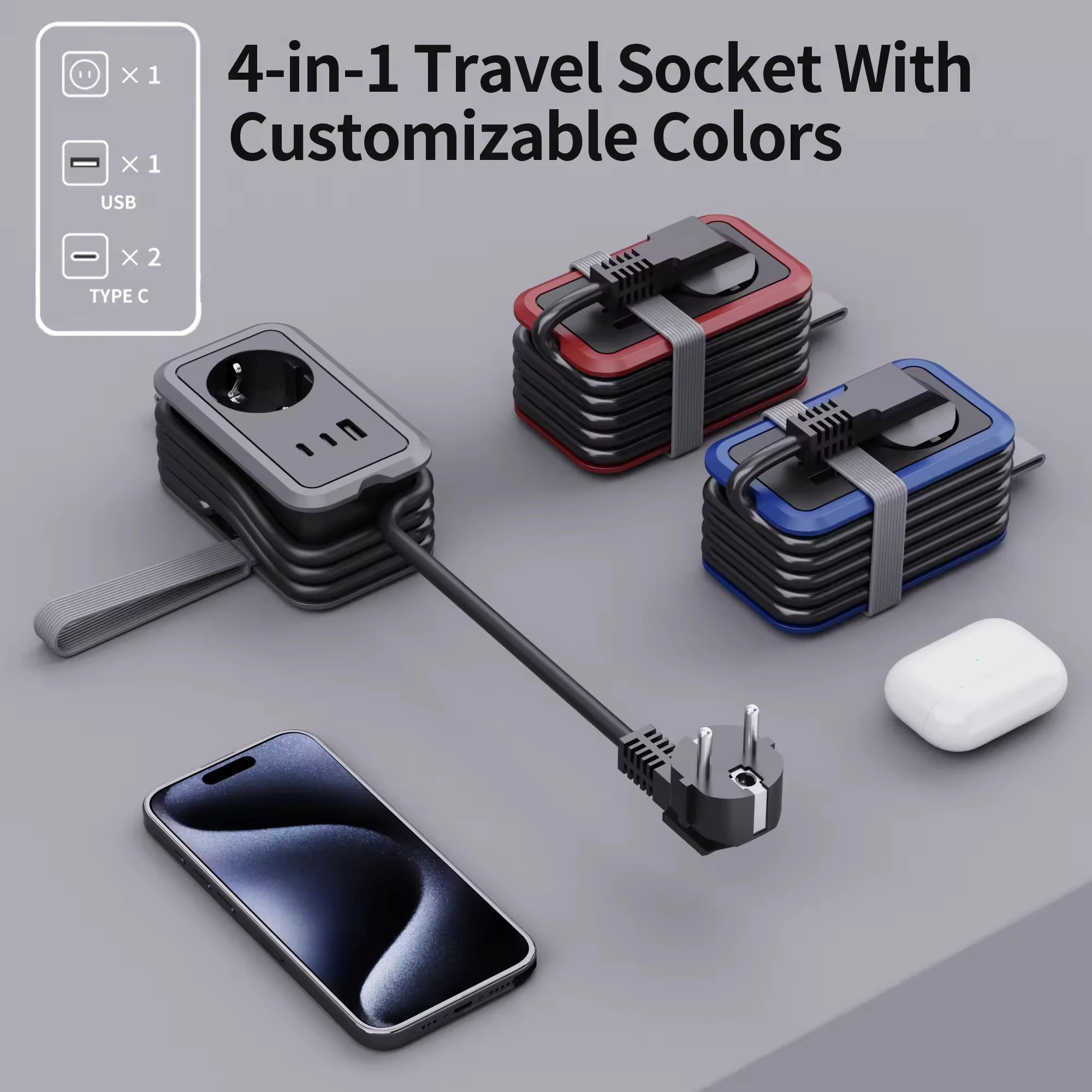 Newly Designed Multi Extension Travel Socket Strip 4 in 1 Portable PD20W Fast