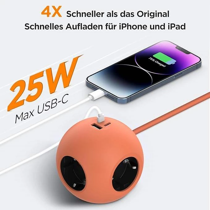 KC CE Portable Power Socket New Design with PD 25W USB Charging 3AC Outlets 1USB 2TYPE-C