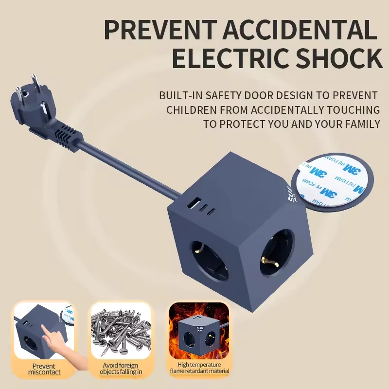 Universal EU Smart Electric Charging Extension Socket Plug Modern 3 USB Port 3 AC