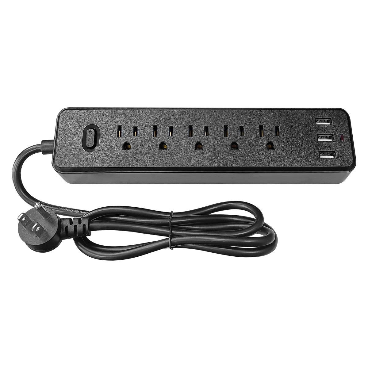 US Surge Protector 15A 110V Black Intelligent 3 USB Socket Extension with USB Ports Power Strip