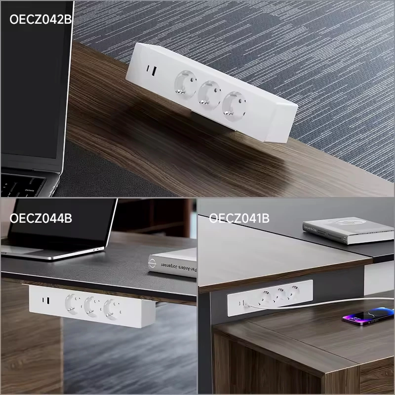 EU Outlet Recessed Power Strip Socket with 2 USB Ports Desk Outlet European Socket Power Extension Board Flush Mount Power