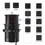 Factory Hot Sale EU Standard Kitchen Pop up Sockets 1.8m Cable Black Retractable Sockets Office Table and Workshop Power Socket