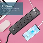 US Surge Protector 15A 110V Black Intelligent 3 USB Socket Extension with USB Ports Power Strip