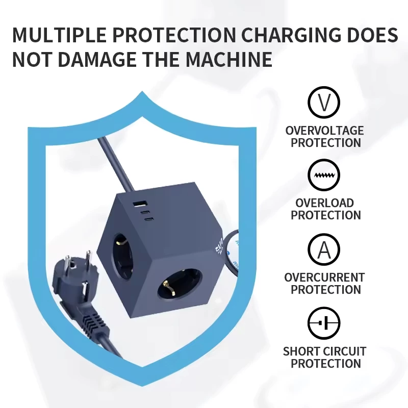 Universal EU Smart Electric Charging Extension Socket Plug Modern 3 USB Port 3 AC