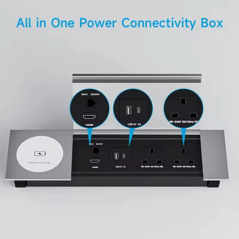 Cable Cubby Hidden Recessed Desktop Power Outlet Flip Lid Power Socket Custom Outlet Boxes for Furniture Workspace