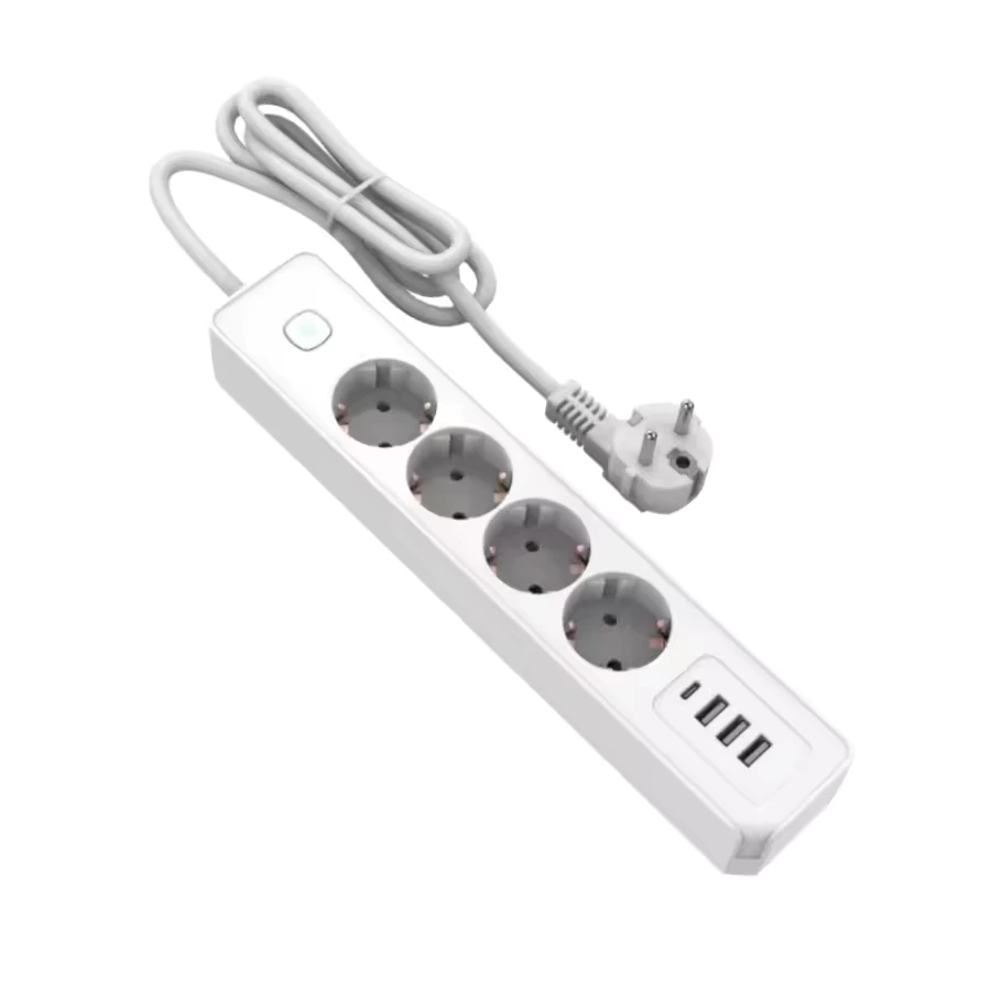 EU Power Strip Surge Protector with 3-way Socket Switch 1.4m Cable Length 16A