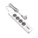 EU Power Strip Surge Protector with 3-way Socket Switch 1.4m Cable Length 16A