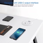 White 3 1/8 Inch Desk Power Grommet Outlet Recessed Power Strip Socket with 2 USB Fast Charging