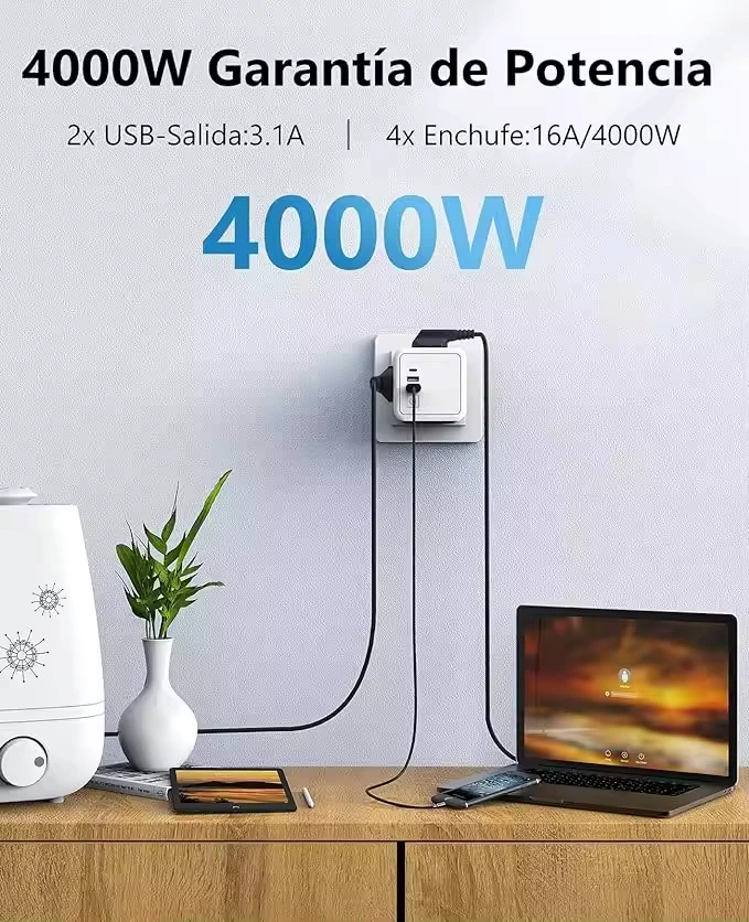EU Standard 4-Outlet Power Socket EU with Switch Portable Travel