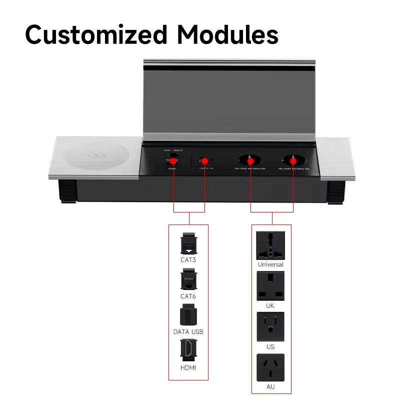 Cable Cubby Hidden Recessed Desktop Power Outlet Flip Lid Power Socket Custom Outlet Boxes for Furniture Workspace