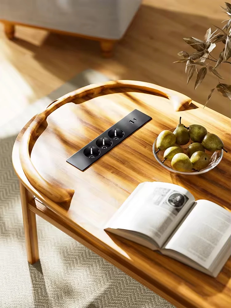 EU Outlet Recessed Power Strip Socket with 2 USB Ports Desk Outlet European Socket Power Extension Board Flush Mount Power