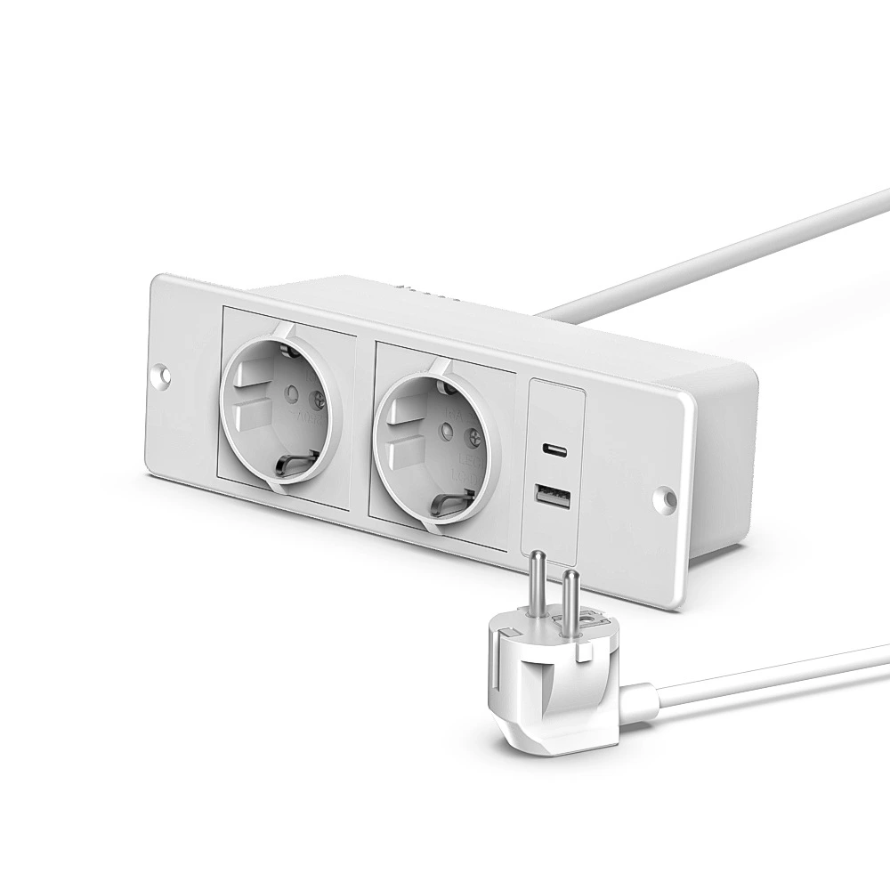 Office Desk Recessed EU Power Strip With 1AC 2AC 2USB TYPE-C