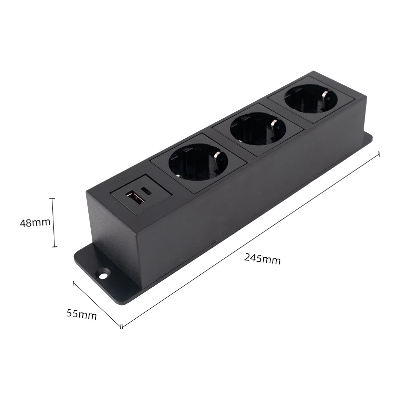 Eu Mounted On Power Strip with 3 Power 1 USB-A and 1 USB-C