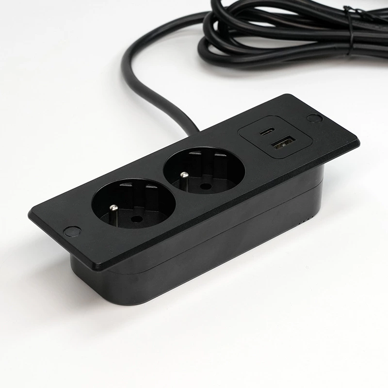 Recessed France Power Bar Power Strip With 2AC 1 USB-A 1 USB-C