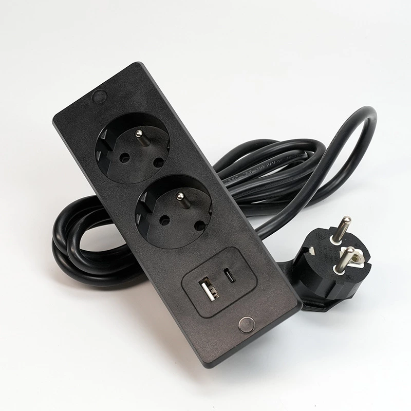 Recessed France Power Bar Power Strip With 2AC 1 USB-A 1 USB-C