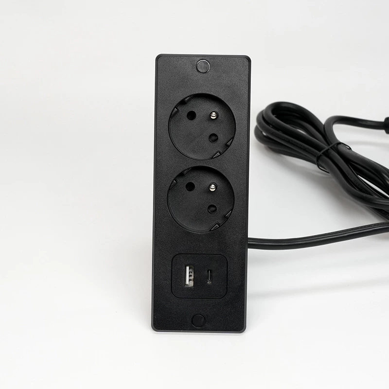 Recessed France Power Bar Power Strip With 2AC 1 USB-A 1 USB-C