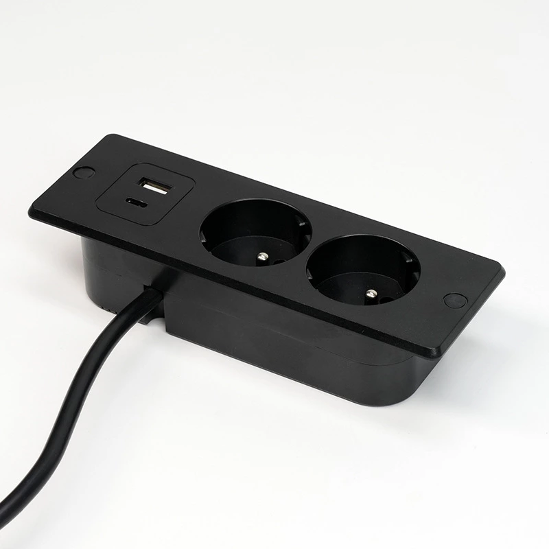 Recessed France Power Bar Power Strip With 2AC 1 USB-A 1 USB-C