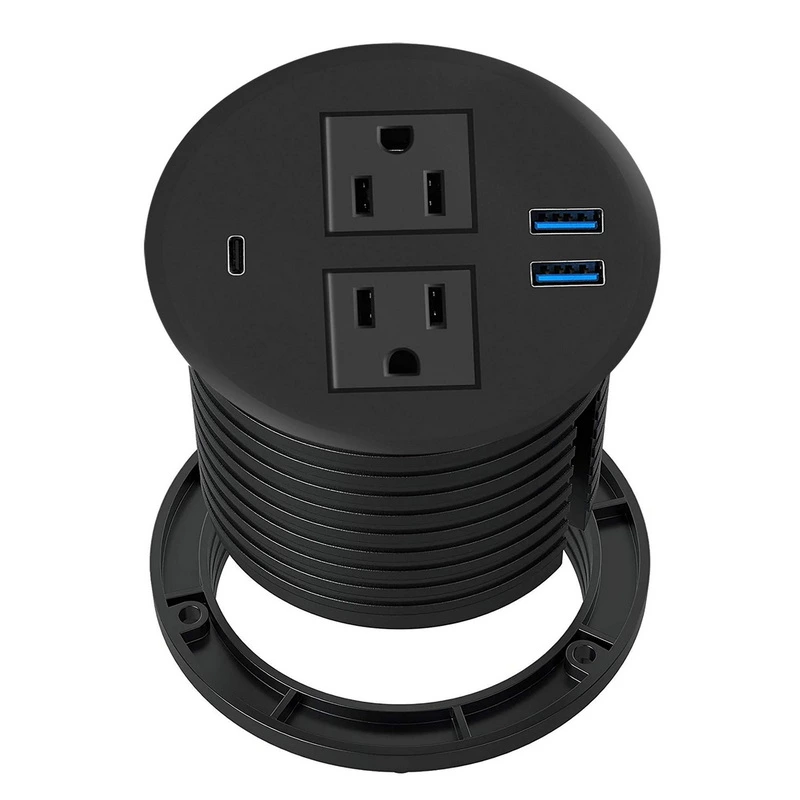 Desktop Power Grommet With Pd 20w Usb C,recessed Power Strip With Usb Port, Desk Outlet Socket With Usb C,2 Ac Outlets And 3 Usb Charging Port 6.56 Ft Extension Cord