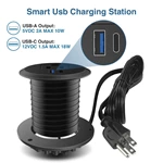 Desktop Power Grommet, 2inch Desktop Power Grommet Outlet, Recessed Power Strip Outlet with 1 USB and 1 Type-C, 20W PD Fast Charge for Desk, Kitchen, Office, Home, Hotel