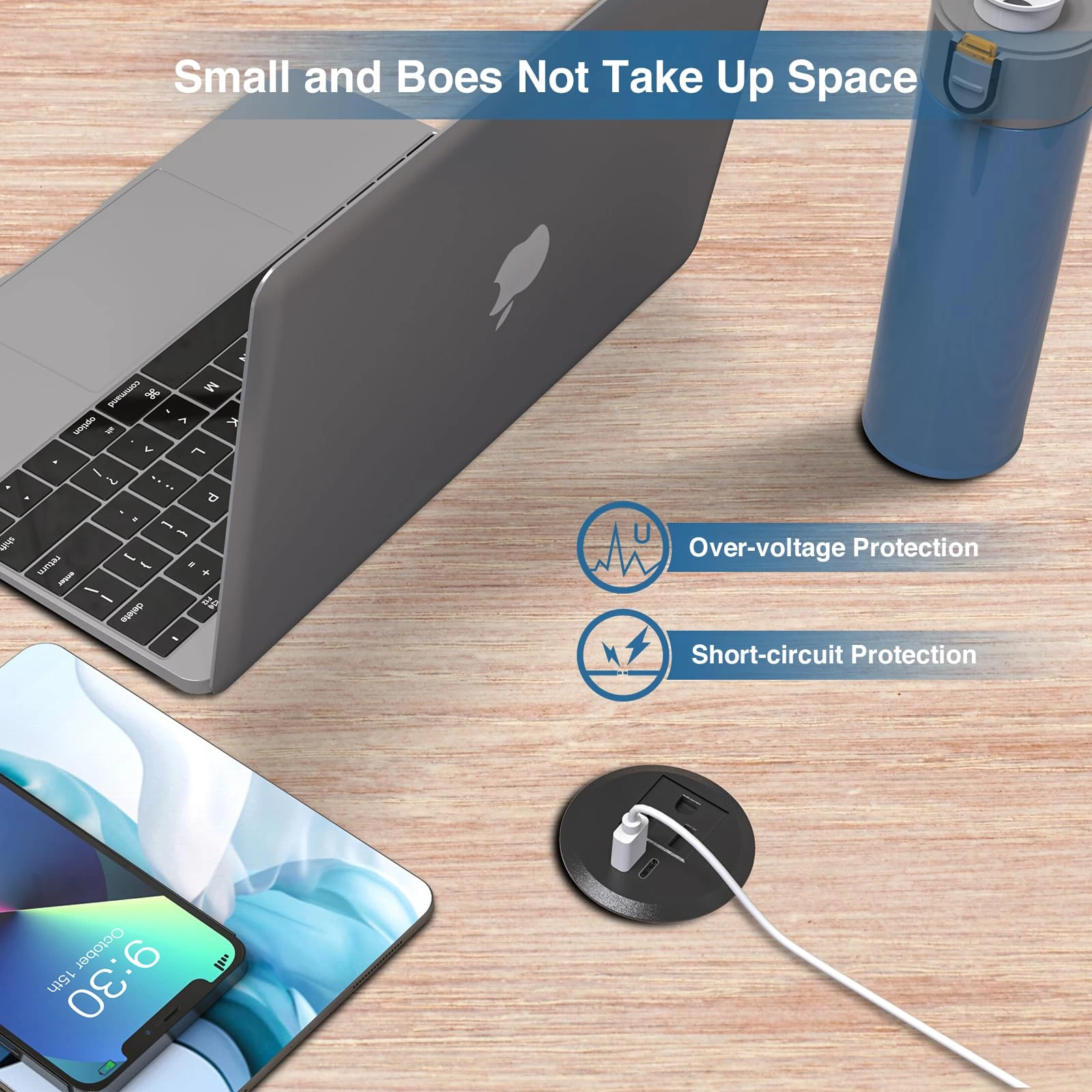 Desktop Power Grommet, 2inch Desktop Power Grommet Outlet, Recessed Power Strip Outlet with 1 USB and 1 Type-C, 20W PD Fast Charge for Desk, Kitchen, Office, Home, Hotel