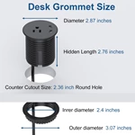 Desk Power Grommet Recessed Power Strip With Ac Outlet & 2x Pd 20w Usb C For Modern Desk, Kitchen Island & Workshop, Black