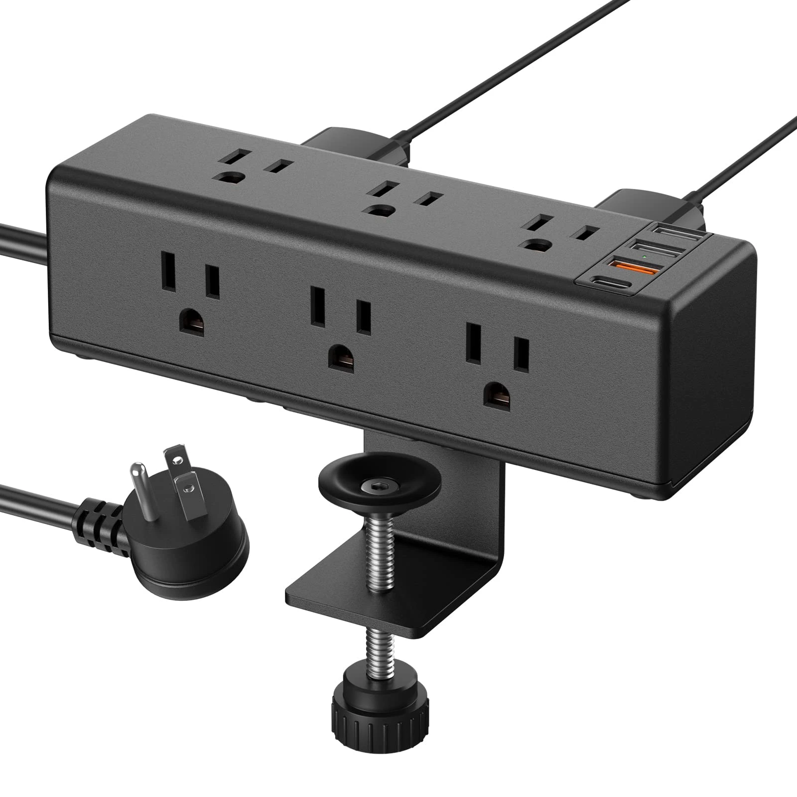 Desk Clamp Power Strip With 9 Outlets, Desktop Edge Mount Surge Protector With Usb-a And Usb-c Port