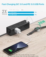 Desk Clamp Power Strip With 9 Outlets, Desktop Edge Mount Surge Protector With Usb-a And Usb-c Port